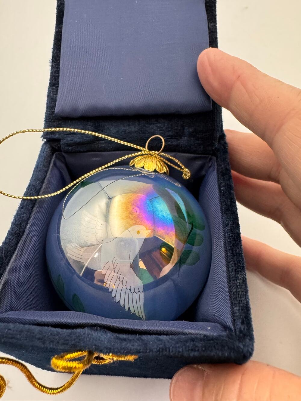 Vintage Y2K Pier 1 Peace Dove Reverse Hand Painted Li Bien Christmas Ornament